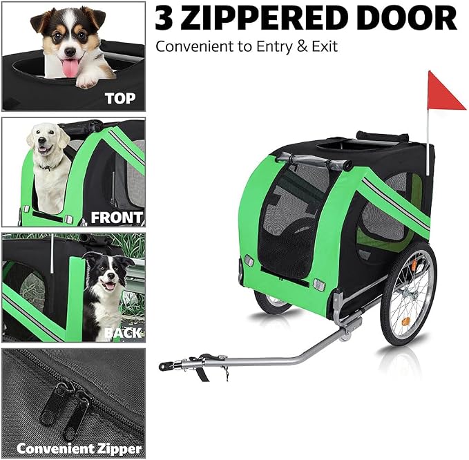 Dog Bike Trailer, Foldable Pet Bicycle Trailer with 20" Air-Filled Wheels, Universal Bike Hitch, Oxford Fabric & Steel Frame, Weather-Resistant Pet Carrier Cart for Small & Medium Dogs up to 66