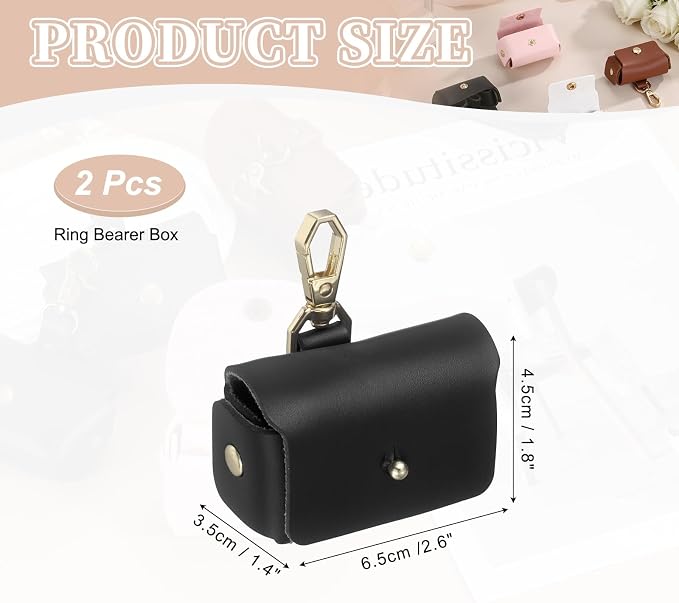 uxcell 2Pcs Dog Ring Bearer, Leather Wedding Pet Ring Pillow Jewelry Holder with Clasp Buckle Closure Portable Storage Organizer Mushroom Rivet Pouch for Wedding Engagement, Black