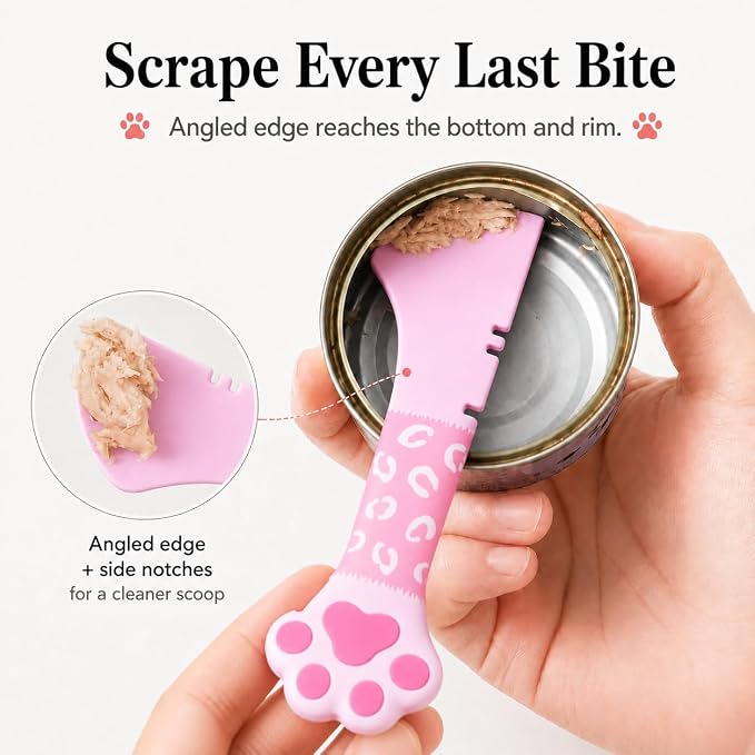 Meow&Woof Cat Food Can Lids and Spoon, Silicone Pet Food Can Covers for 3 oz, 5.5 oz, 12 oz & 13 oz Cans, Reusable Wet Food Storage Lid with Scraper Spoon for Cats and Dogs, Pink