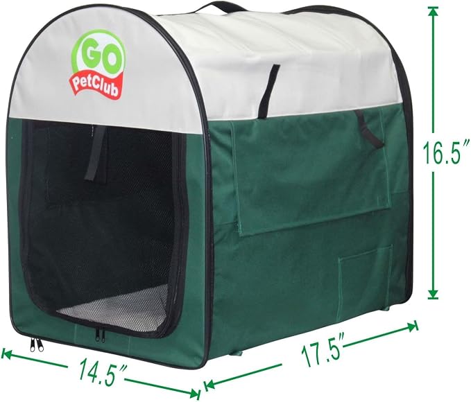 Go Pet Club 18" Rounded Top Soft Collapsible Dog Crate, Portable Pet Carrier, Thick Padded Pet Travel Crate for Indoor & Outdoor, Soft Sided Pet Foldable Kennel Cage with Durable Mesh Windows, Green