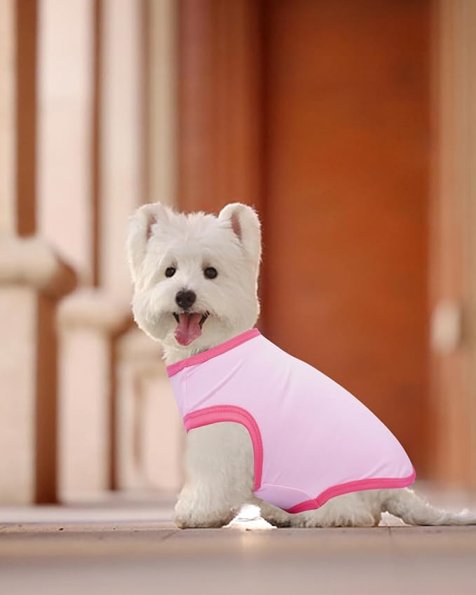 PET SHOW 4 Pack Pink Dog Shirts for Small Doggies Girl | Breathable t-shirts for cats,polyester,sleeveless vest,holiday birthday puppy clothes tank top,S