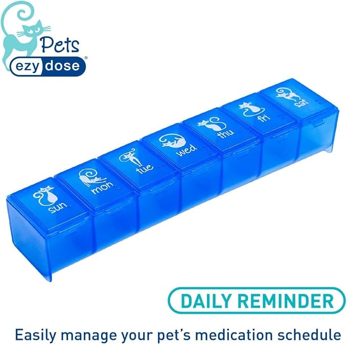Ezy Dose Pets Weekly 7-Day Pill Organizer for Cats, Blue, Large | Medicine Planner, Vitamin Organizer Box for Cats, Easy to Use, Transparent Lids, Convenient for Treats