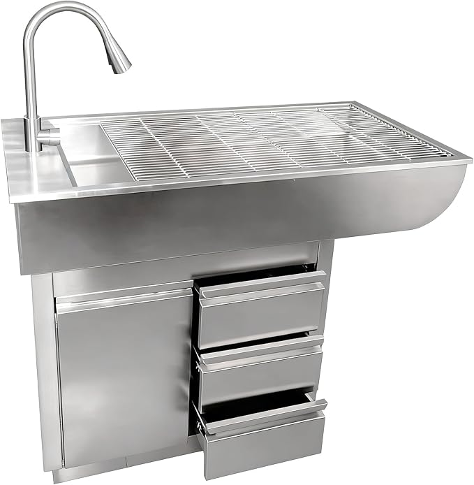 Stainless Steel Pet Operating Table with 3 Drawers and 1 Cabinet Treatment Tables for Cats And Dogs Professional Dog Grooming Table for Pet Treatment and Examination(120x60x88cm/47.2x23.6x34.6in)