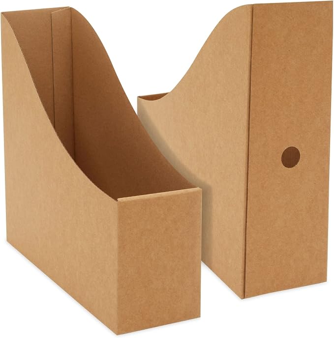 Juvale Corrugated Cardboard Magazine Holder - 3.5 x 10.2 x 10.6 in, Brown, 8-Pack - Magazine File Holder & Document Organizer with Removable Labels