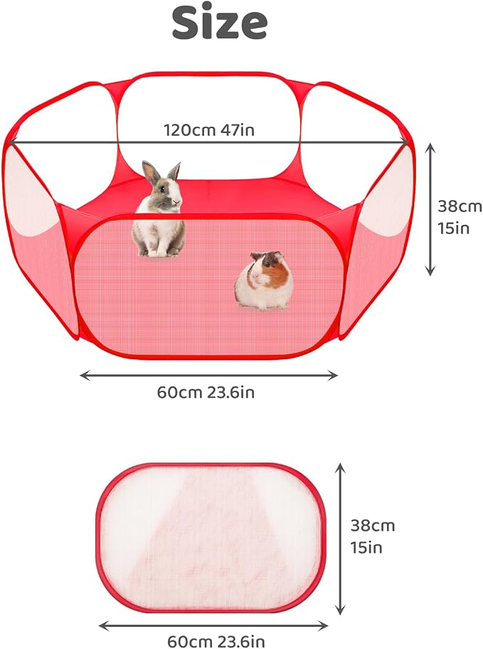 Amakunft Small Animal Playpen, Pop-Up Portable Play Yard for Guinea Pigs, Rabbits, Hamsters, Hedgehogs, Foldable Exercise Fence with Breathable Mesh for Indoor Outdoor Use