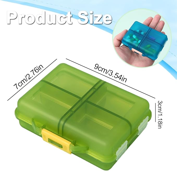 Small Travel Pill Box Organizer, 8 Compartment Pill Case Planner | Portable Folding Daily Medcine Container Capsule Dispenser for Storage Medication, Meds, Vitamin, Fish Oil, Supplement, Green