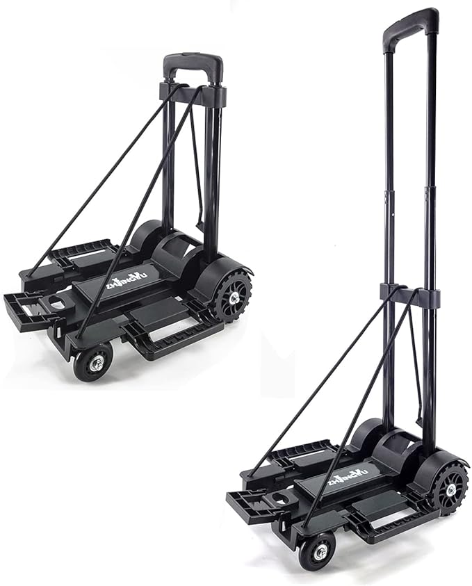 Folding Hand Truck Small Dolly,Foldable Utility cart with 4 Wheels | 2 Elastic Ropes,Foldable cart,Backpack Trolley,Car seat dolly for airport,Travel,Moving,Shopping Lightweight for Women