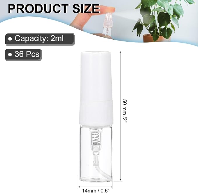 PATIKIL 2ml Glass Mini Perfume Sample Bottles, 36 Pcs Fine Mist Refillable Empty Mini Spray Bottle Fragrance Sample Bottles Sprayer for Perfume Travel Liquid Essential Oil, White