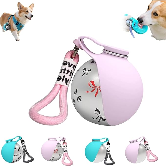2026 NEW 2-in-1 Portable Dog Water Bottle for Small Dogs - Leak-Proof & Compact Dog Travel, Foldable Pet Water Bottle for Small Dog Walking, Hiking & Travel (Pink+Print)
