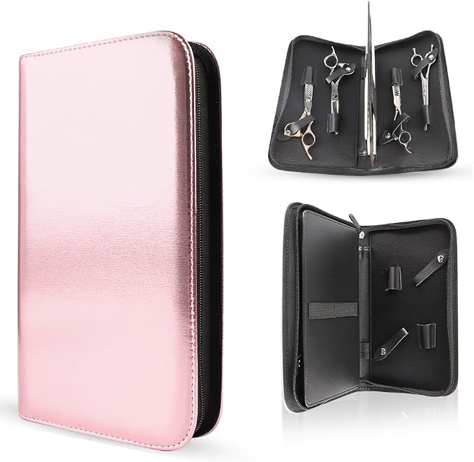 Scissor Pouch Bag Salon Scissors Storage Case Holder for Hairdressers, Barber Pouch Cases Comb Scissor Holder Holster Bag for Salon Hair Stylist and Pet, PU Leather (V-009-SC-Pink)