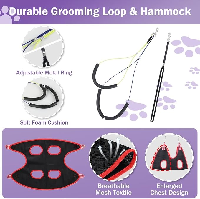 AGESISI Dog Grooming Arm with Clamp, 36" H for Small/Medium Pets, Black | Heavy Duty Pet Grooming Table Arm with Grooming Hammock, Loop Noose & Two No-Sit Haunch Holder, 36" Height Adjustable