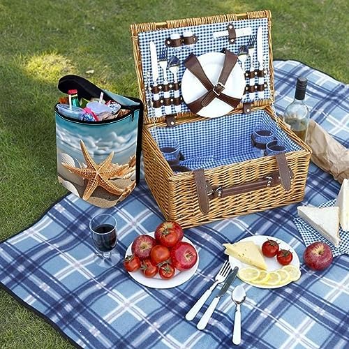 DISNIMO Beach Starfish Sea Shell Car Trash Can with Lid Cute Car Accessories Leak Proof Car Trash Bag Hanging Car Garbage Can Multipurpose Storage Container for Back Seat Road Trip