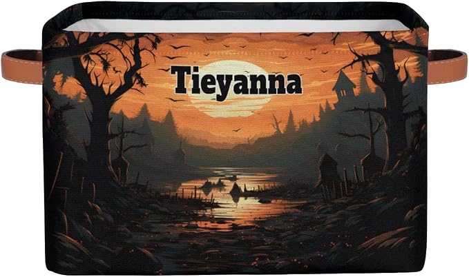 Personalized Kids Toy Box with Name, Happy Halloween Custom Nursery Baskets Cubes Bins, Kids Custom Storage Basket Laundry Baskets Organizer with Handles