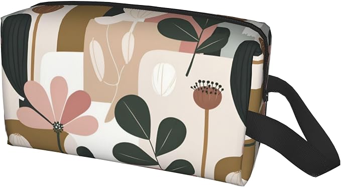 Abstract Floral Makeup Bag - Durable 600D Oxford Fabric Travel Cosmetic Bag, Shockproof Foam Padded Toiletry Organizer for Gym & Daily Use 10x6.2x4.9 Inch