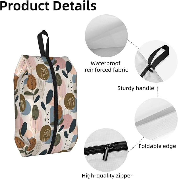 Abstract Organic Botanical Travel Shoe Bag for Men & Women, Waterproof Shoe Storage Organizer with Zipper, Portable Shoe Pouch for Sneakers, Heels, Sandals, Gym & Travel Luggage 2PCS