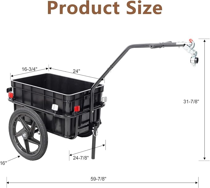 Bike Cargo Trailer, 2-in-1 Utility Trailer Wagon with High-Capacity Plastic Removable Storage Box, Heavy-Duty Steel Frame, Bicycle Cargo Cart with 600D Waterproof Cover for Camping