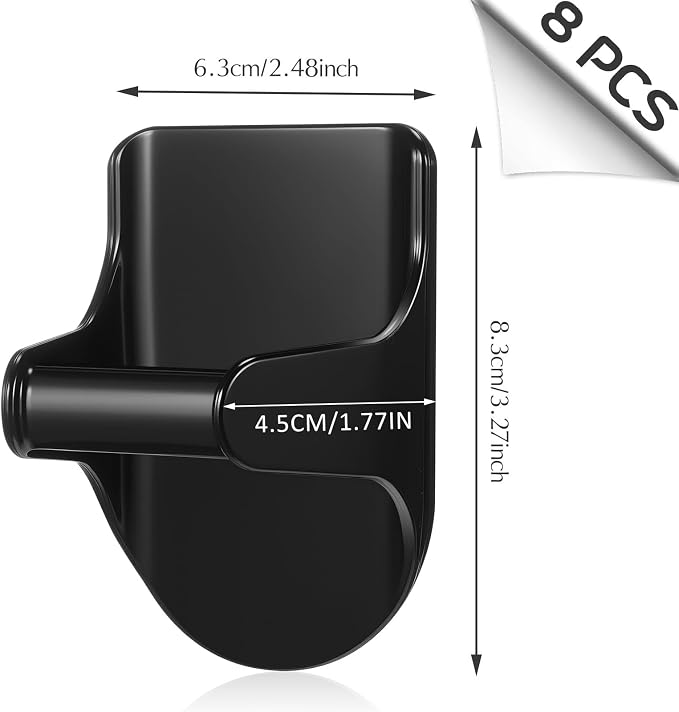 8 Pcs Wall Mount Spray Bottle Hooks Holder Spray Bottle Hanger Adhesive Hook to Create Storage Space Rack Organizer Hanger for Cabinet Kitchen Variety Surfaces (Black)