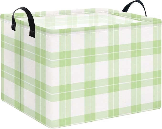 AppleGreen Grid Rectangular Storage Basket Empty,Storage Bin with Handles,Room Decor,Gift Basket,Book Box(Green Plaid)