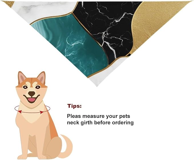 1Pcs Summer Abstract Watercolor Painting Gold Blue Turquoise Black White Gray Marble Lightweight Comfy Triangle Scarf for Small to Large Pets Travel, Picnic, Party, Casual Daily Use