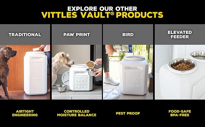 Vittles Vault Traditional Dog and Cat Food Container + Scoop, Gray, 60lbs | BPA Free Plastic, Sealed Airtight for Kibble, Bird Seed, Oatmeal and More; Includes Scoop, Made in USA