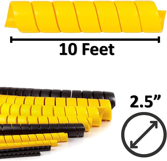 Electriduct 2.5 Inch Heavy Duty Spiral Wrap HDPE Flexible Plastic Cable Sleeve Hose Protector 10 Feet - Yellow