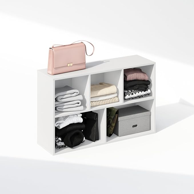 Furinno Reed Closet Organizers and Storage, 5-Cube Reversible Closet Shelves, Closet Organization Shelf, 9.4 x 19.5 x 31.5, for Bedroom, Closet, White
