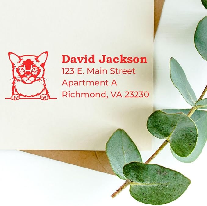 Burmese Cat Duo Hand Stamp, Personalized Address Stamp, Custom Mail Stamp for Crafters, Return Label for Home Office