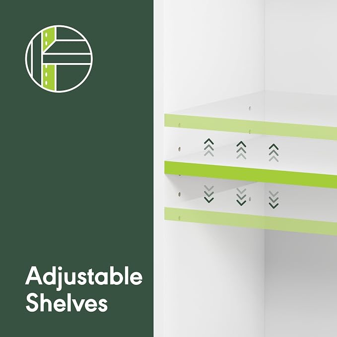 Furinno Reed Closet Organizers and Storage, 5-Tier Closet Organizer, Open Shelf Closet Storage, for Wardrobe, Bedroom, Living Room, White