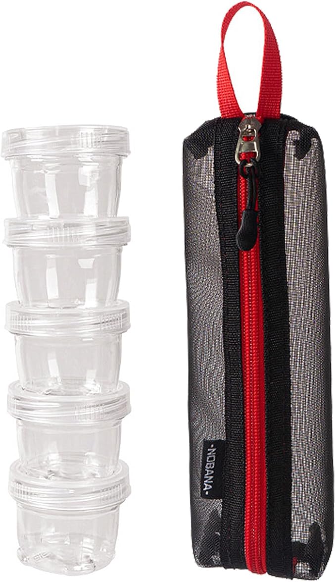 Camping Kit Travel Seasoning Container Bag with 5 Clear Bottles Outdoor Portable Organizer Jar