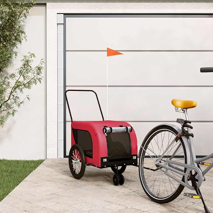Pet Bike Trailer for Small Dogs, Foldable Bicycle Cargo Trailer with Mesh Windows and Reflectors, Sturdy Iron Frame Oxford Fabric Carrier, 49.2 x 24.8 x 26.0 in