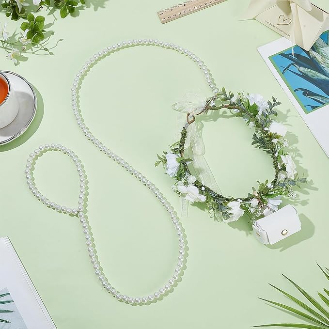 FREEBLOSS 3Pc Dog Wedding Pearl Leash Collar Dog Weddings Flower Ring Storage Bag for Dog Collar Dog Wedding Attire Wreath Bow Pet Photo Prop Dog Collar Ring Bag Dog Wedding Accessories