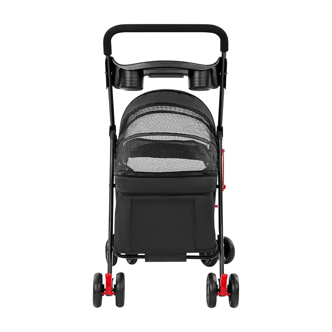 Foldable Pet Stroller with Mesh Windows, 40lbs Capacity Pet Carrier Cart with Locking Wheels, Breathable Cat & Dog Stroller for Small Animals, Foldable Pet Travel Cart for Outdoor (Black)