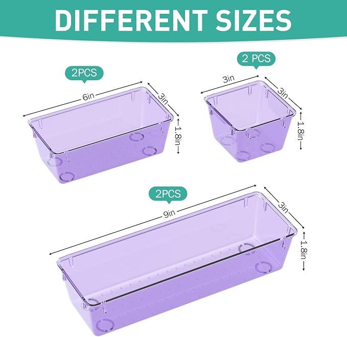 9 Pack Clear Drawer Organizer Set, Drawer Storage Trays, Storage Bins | Acrylic Drawer Storage Trays, Storage Bins for Makeup, Cosmetics, Jewelries, Utensils, Gadgets, Office