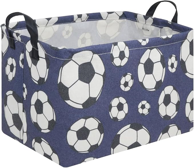 FXOLCSHE Rectangular Easter Soccer Basket,Kid's toy storage box,Collapsible waterproof college dorm laundry basket,Baby Nursery Hamper,Sports Boys soccer basket,Boys Soccer Room Decor(Soccers)