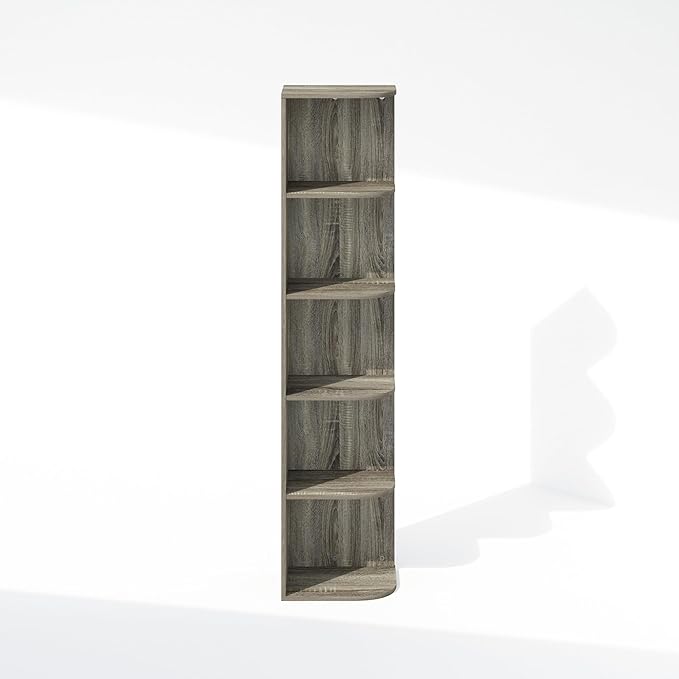 Furinno Reed Corner Shelf, 5-Tier Corner Bookshelf, Book Shelf, Corner Shelves, Storage Rack, for Organization and Storage, Home Office, Living Room, French Oak