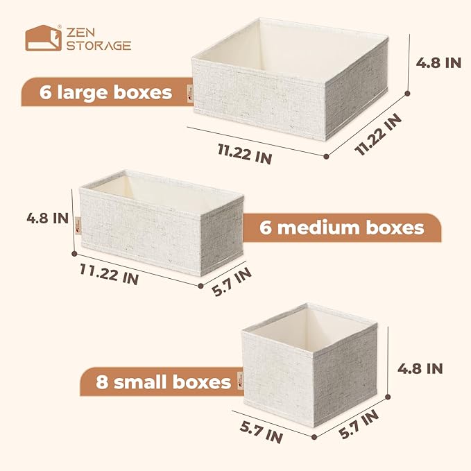 ZenStortage Cotton Linen Baby Drawer Organizers for Nursery, 20Pack Beige | Natural Cotton Linen Fabric, 3 Sizes for Flexible Combinations, Skin-Friendly Material, Foldable Zipper Design