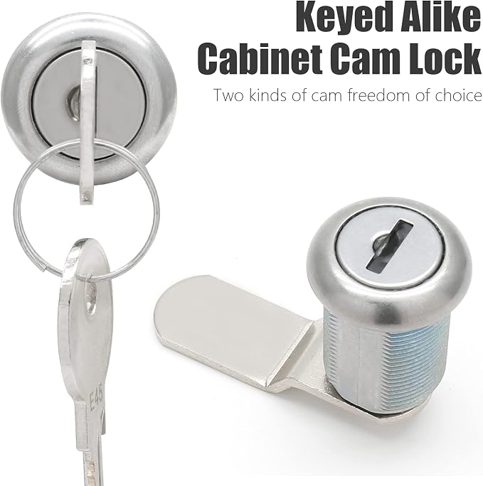 2 Pack 7/8" Cabinet Cam Lock Keyed Alike, Nickel RV Mailbox Lock | Zinc Alloy Nickel-Plated, Waterproof Cap, Includes Offset And Hook Cam, For Drawer Tool Box RV Door
