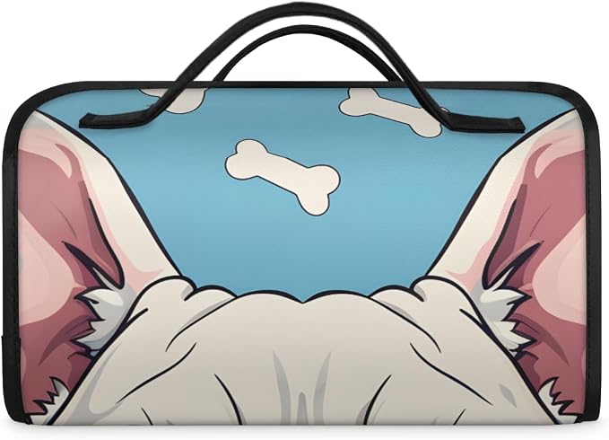 Dog Print Makeup Bag for Women Hanging Roll-Up Travel Organizer Toiletry Kit with 4 Removable Compartments, Animal