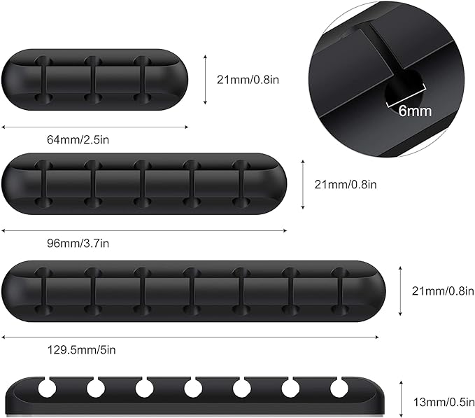SOULWIT 3 Pcs Silicone USB Cable Holder Clips, Self Adhesive - Black | for Desktop Charging Cable, Nightstand, Mouse Cable Wire PC Office Home