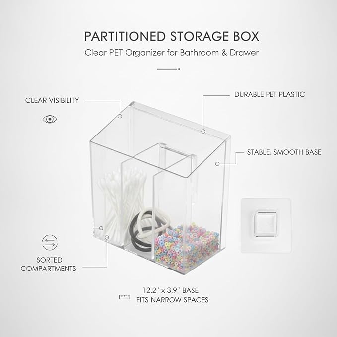 Multipurpose Clear PET Storage Box with Dividers, Versatile Organizer for Drawers, Vanities, and Desktops (1 Piece)