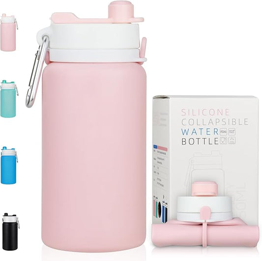 PLTCAT Collapsible Foldable BPA Free Reusable Lightweight Leak-Proof Travel Silicone Water Bottle for Travel, Gym, Hiking, Office, Camping