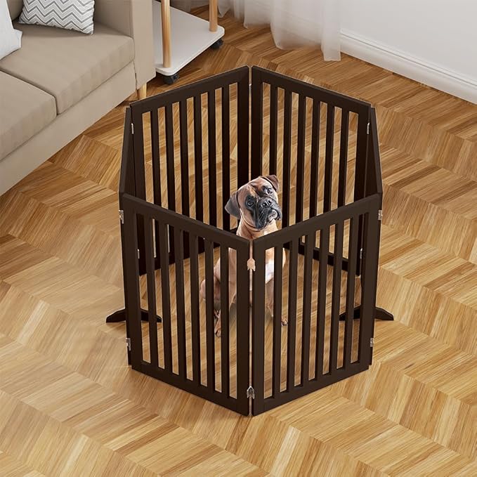 unipaws 120" Extra Wide Pet Gate and Pet Playpen Combination for Dog Cat | 36” Height Free Standing Dog Gate for Doorways, Stairs, Foldable Puppy & Room Divider, Indoor Use