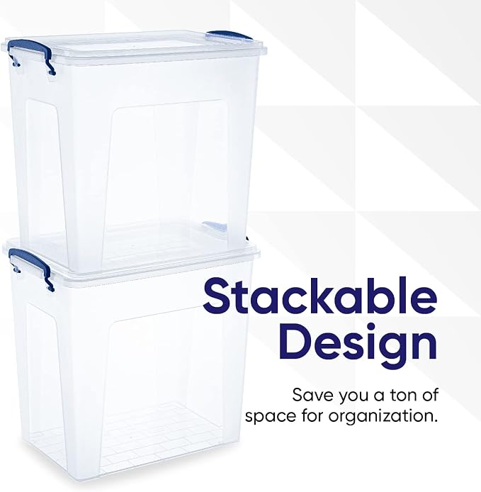 Superio 14.7 Quart Clear Plastic Storage Boxes with Lids, Stackable Organizer Containers, BPA-Free Storage Bins for Home, Office, School & Dorm, 4 Pack