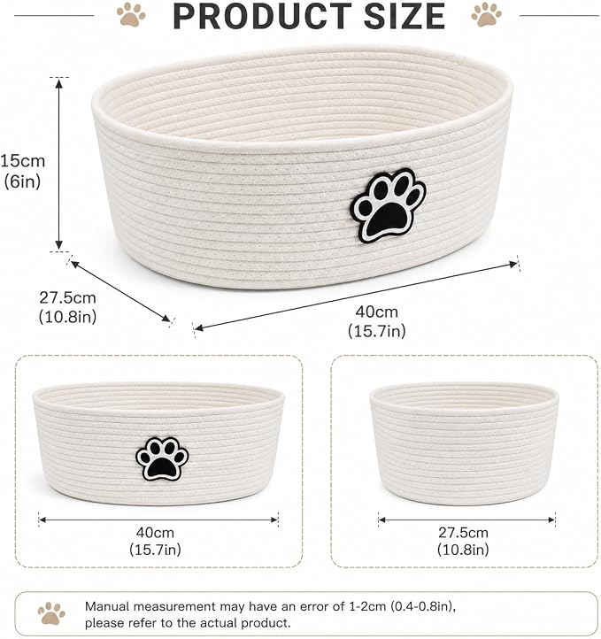 Woven Basket,Dog Toys Basket with Handle,Cute Cotton Gift Baskets Empty for Puppy Leash,Blanket Food, Accessories Pet and Household Storing