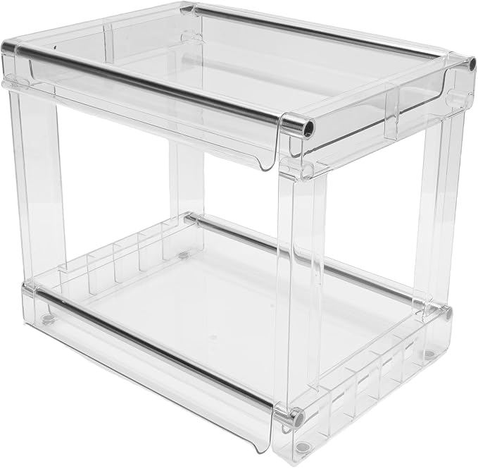 Desktop Storage Rack, Versatile Tea Bag Organizer for Coffee Bar and Makeup, High Capacity PET Cosmetic Stationery Holder with AntiSlip Pads for Kitchen and Office, Space Saving (Transparent)