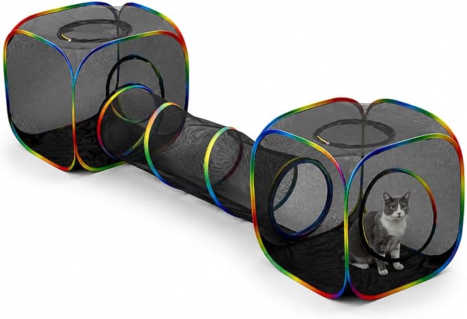 Outdoor Rainbow Cat Enclosures Playground,Outside House for Indoor Cats Include Portable Tent, 2 Way with 2 Cube Tunnel, for Kitty and Small Animals,Within Storage Bag