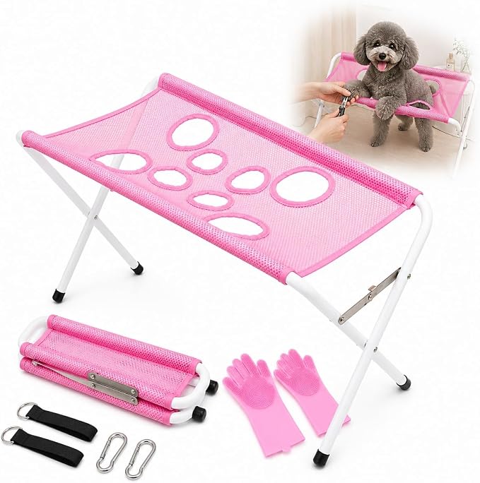 Foldable Pet Bathing Stand Dog Grooming Hammock 8-Hole Mesh 44lb Capacity | Foldable Pet Bathing Hammock Stand With Quick Dry 8-hole Mesh,Portable Shower Rack For Cat Dog Grooming Nail Trimming