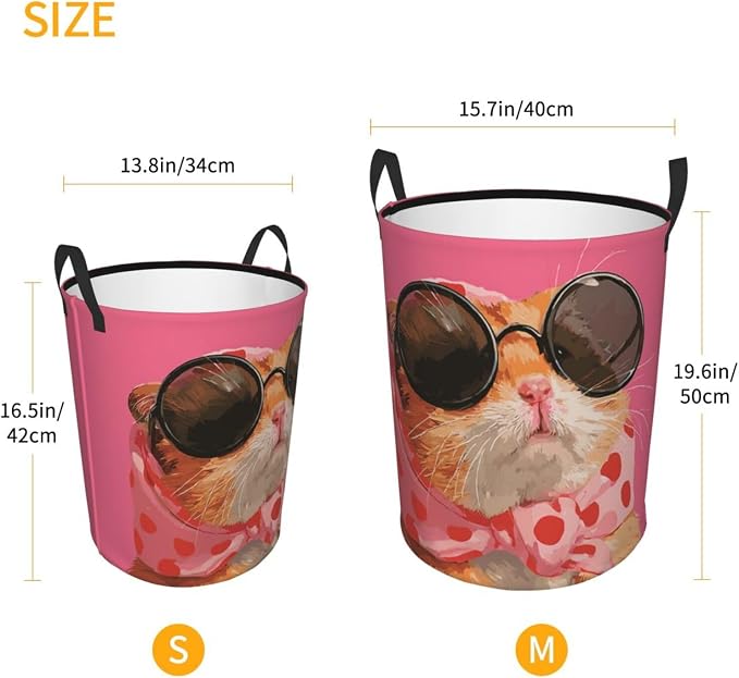 Cute Trendy Hamster Pet Art Laundry Hamper 13.8x16.5 Inches | Clothes Basket With Handles, Versatile Storage Organizer For Home Decor, Laundry Room, Dorm, Living Room, Bathroom, Gifts