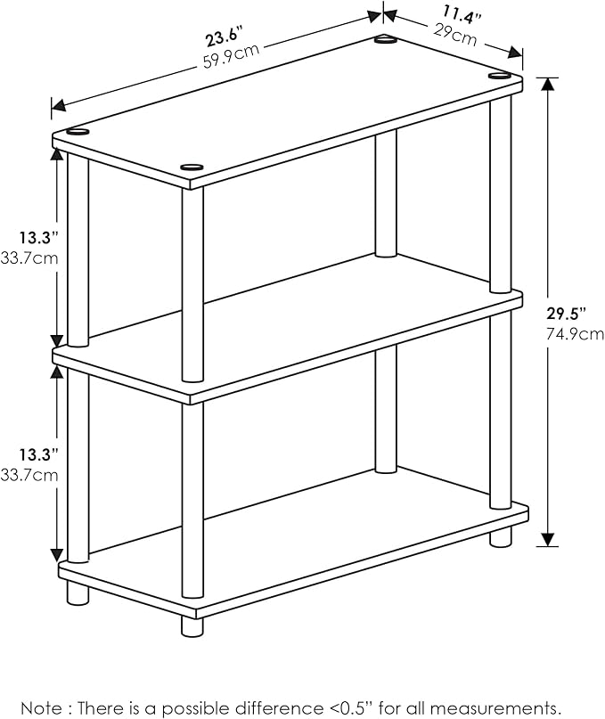 Furinno TURN-N-TUBE Storage Shelves, 3-Tier Book Shelf, Corner Shelf, Toolless Open Shelves, for Organization and Storage, Living Room, Garage, Home Office, Black