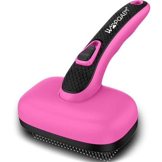 Self Cleaning Slicker Brush for Dog, Cat, Skin Friendly Shedding & Grooming Tool for Long and Short Haired Pets, Easy Clean Retractable Bristles, Pink